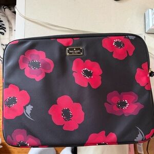 Kate Spade 13 inch Black Laptop Sleeve with Red Floral Print